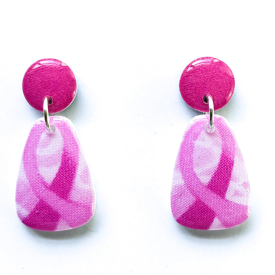Diana Bower Pink Ribbon Small Drop Earrings